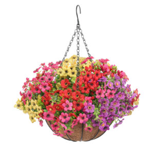 Florielle Artificial Faux Hanging Flowers Basket , Fake Silk Daisy in Planter (Multicolor)