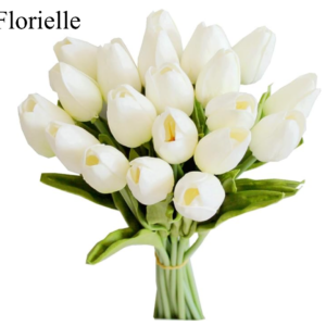Florielle White Flowers Artificial Tulip Silk Fake Flowers  for Gifts in Bulk Home Decorations