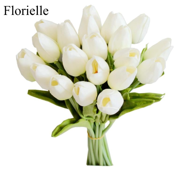 Florielle White Flowers Artificial Tulip Silk Fake Flowers  for Gifts in Bulk Home Decorations