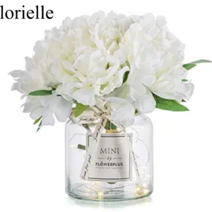 Florielle White Fake Flowers with Vase: Blosmon Small Coffee Table Decor  Faux Flowers in Vase  Living Room