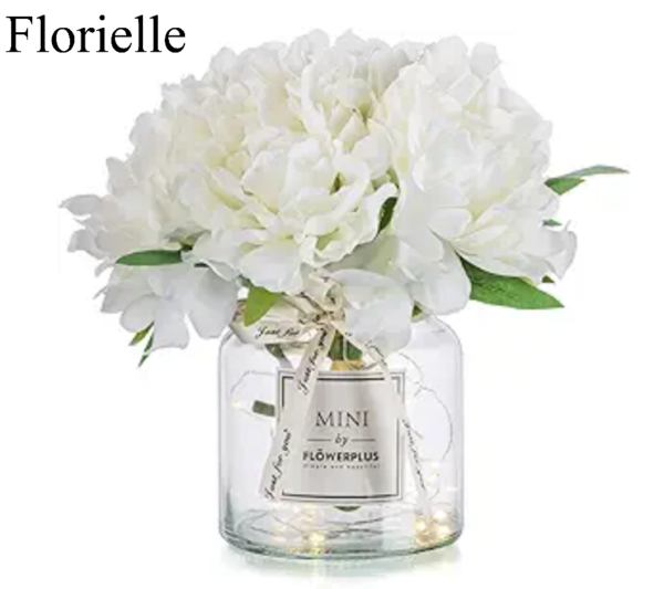 Florielle White Fake Flowers with Vase: Blosmon Small Coffee Table Decor  Faux Flowers in Vase  Living Room